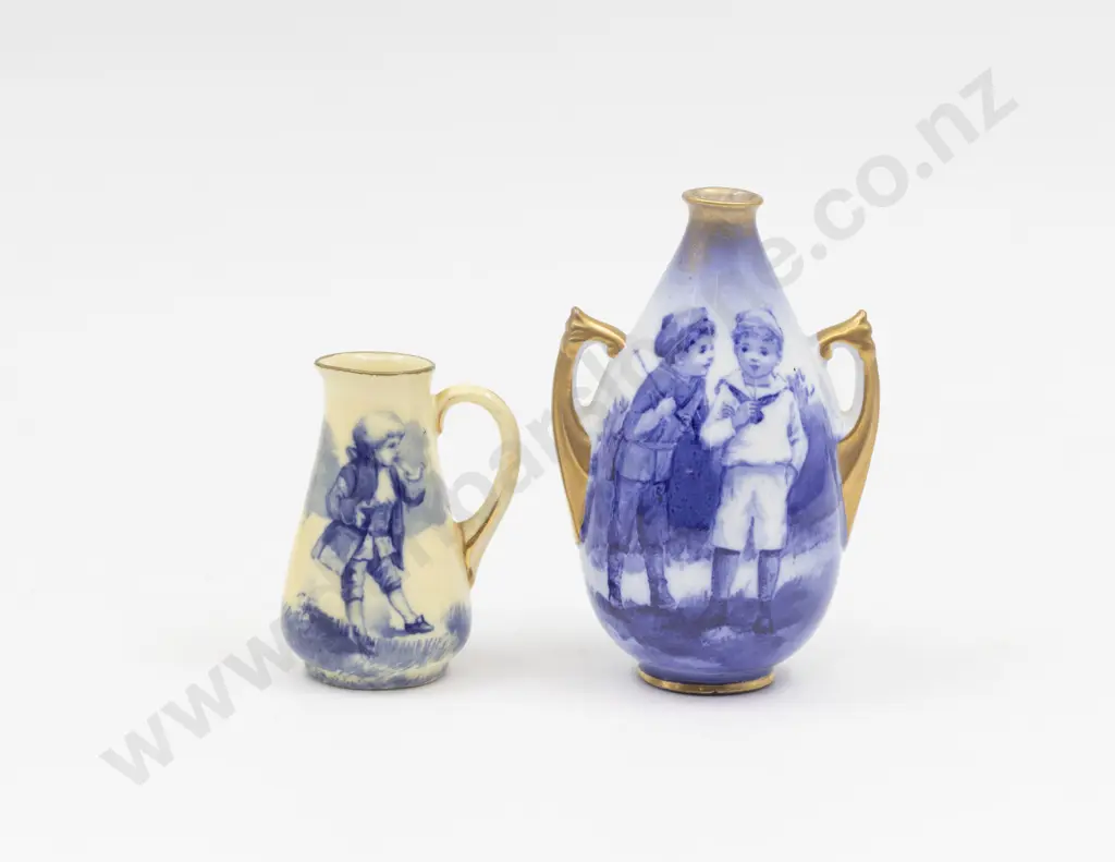 Two Royal Doulton Miniature B&W Children Series Vase and Jug Image 1++
