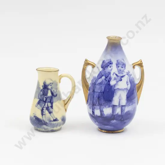 Two Royal Doulton Miniature B&W Children Series Vase and Jug