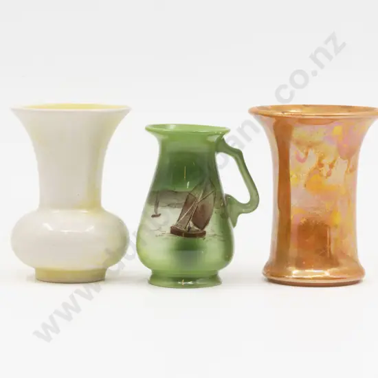 Two Ruskin Miniature Lustre Vases & Foley Ewer Vase