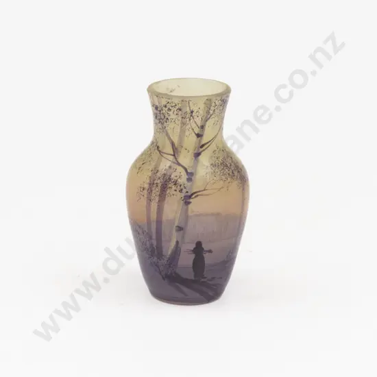 Art Nouveau French Painted and Enamelled Glass Miniature Vase