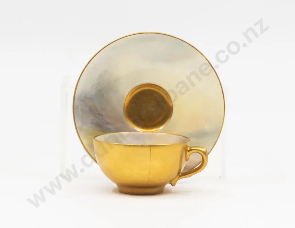 C1921 Royal Worcester Hand Painted Highland Cattle Demi-Tasse Coffee Cup and Saucer Signed H Stinton Image 1++