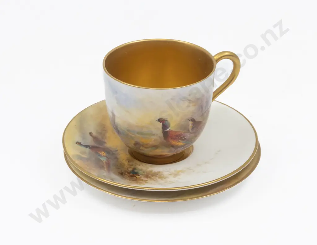 Royal Worcester Hand Painted Pheasant Demi-Tasse Coffee Cup and Saucer Signed Jas Stinton Image 1++
