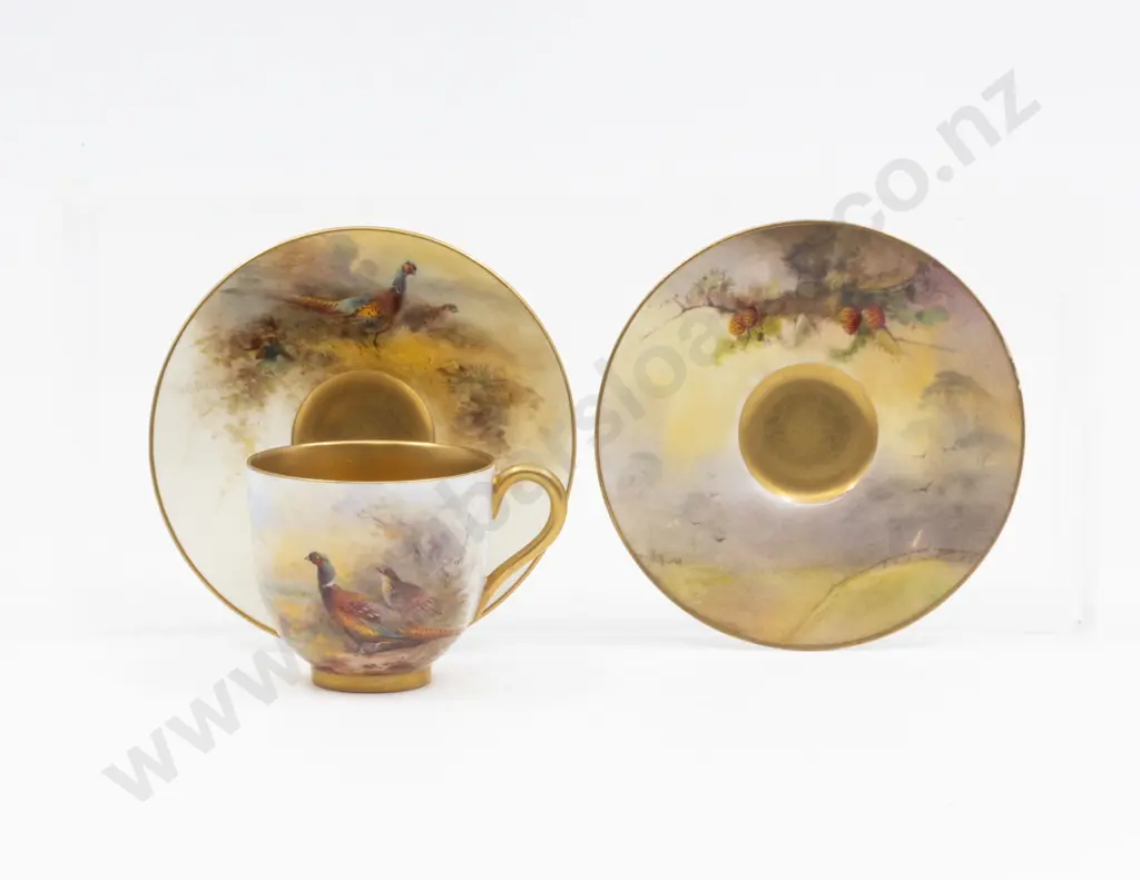 Royal Worcester Hand Painted Pheasant Demi-Tasse Coffee Cup and Saucer Signed Jas Stinton Image 1++