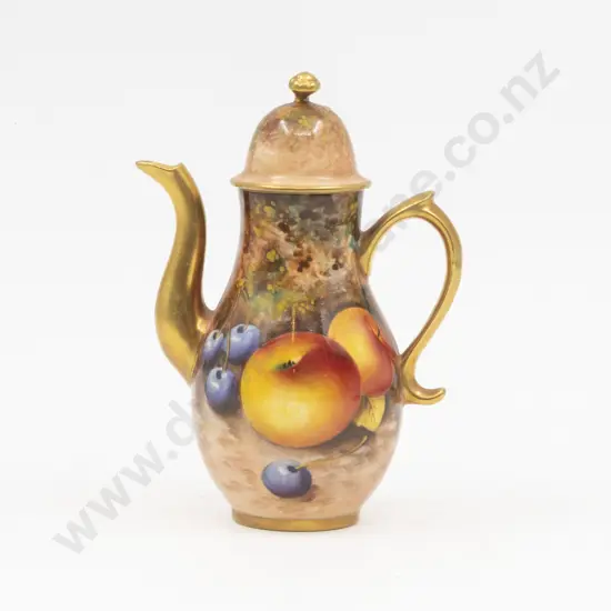 C1955 Royal Worcester Miniature Coffee Pot Painted Fruit Signed Roberts