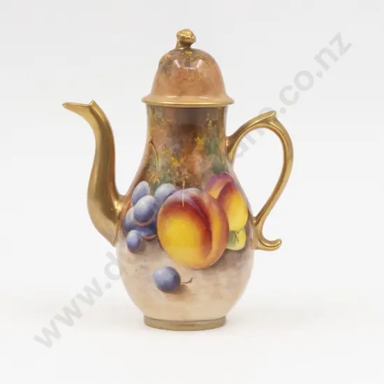C1955 Royal Worcester Miniature Coffee Pot Painted Fruit Signed Roberts