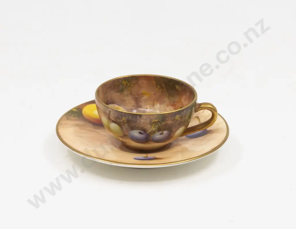 C1955 Royal Worcester Miniature Cup and Saucer Painted Fruits Signed Roberts Image 1++