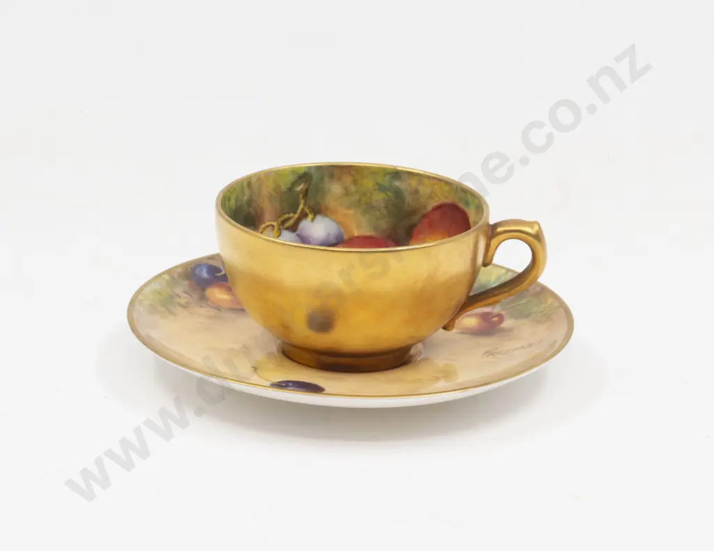 C1951 Royal Worcester Miniature Cup and Saucer Painted Fruits Signed Freeman Image 1++