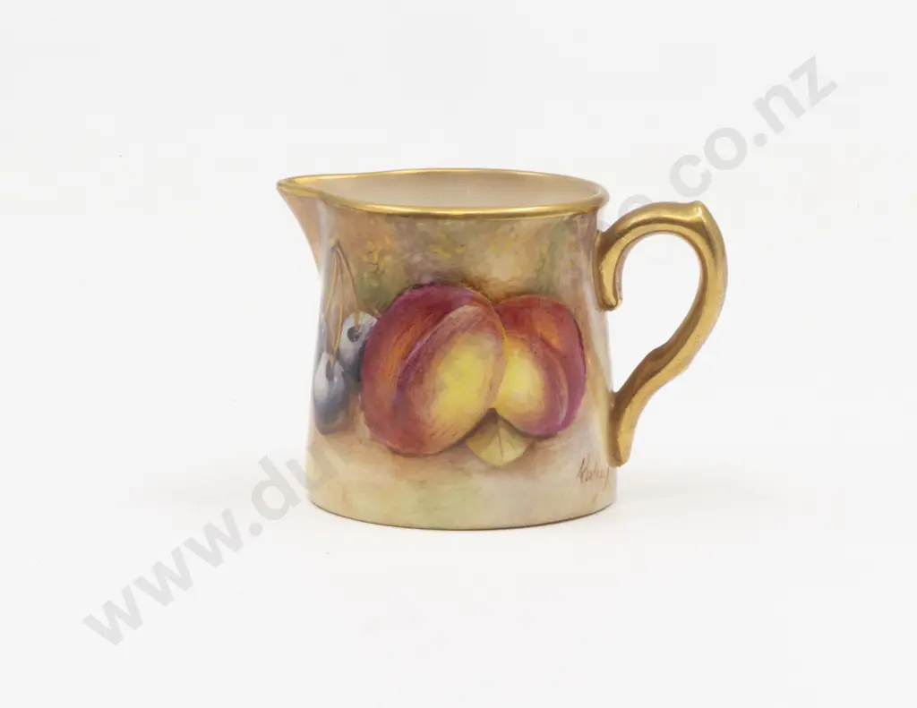 C1952 Royal Worcester Miniature Jug Painted Fruits Signed Roberts Image 1++