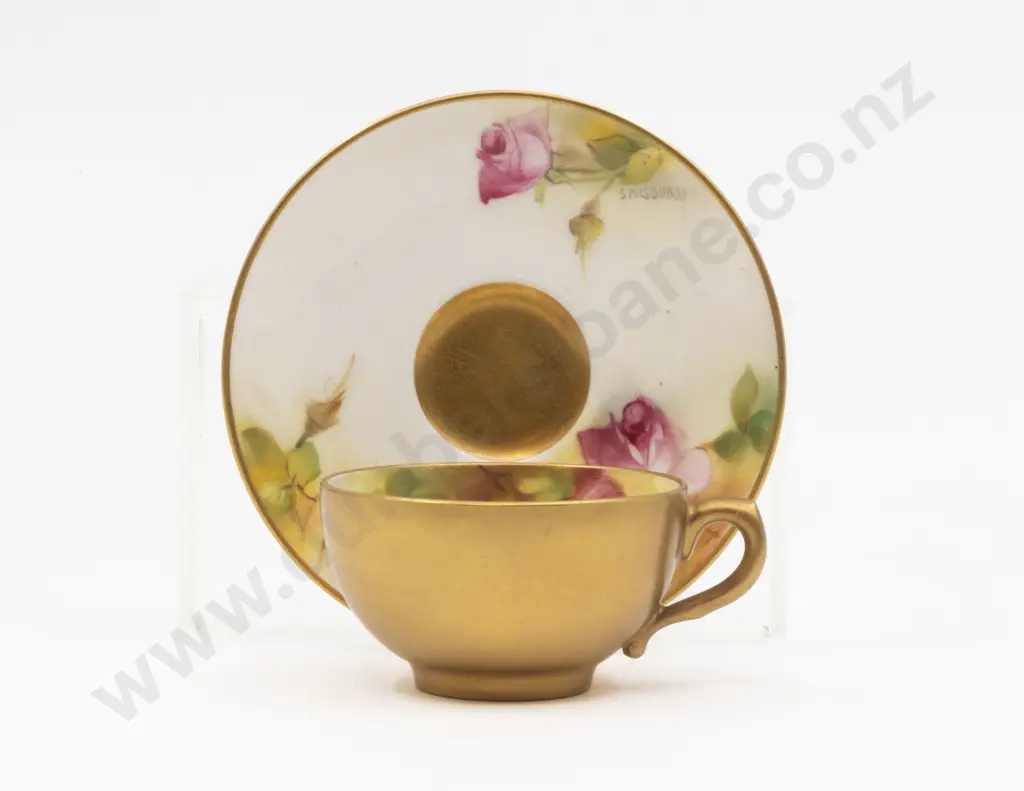 C1929 Royal Worcester Miniature Cup and Saucer Painted with Roses Image 1++