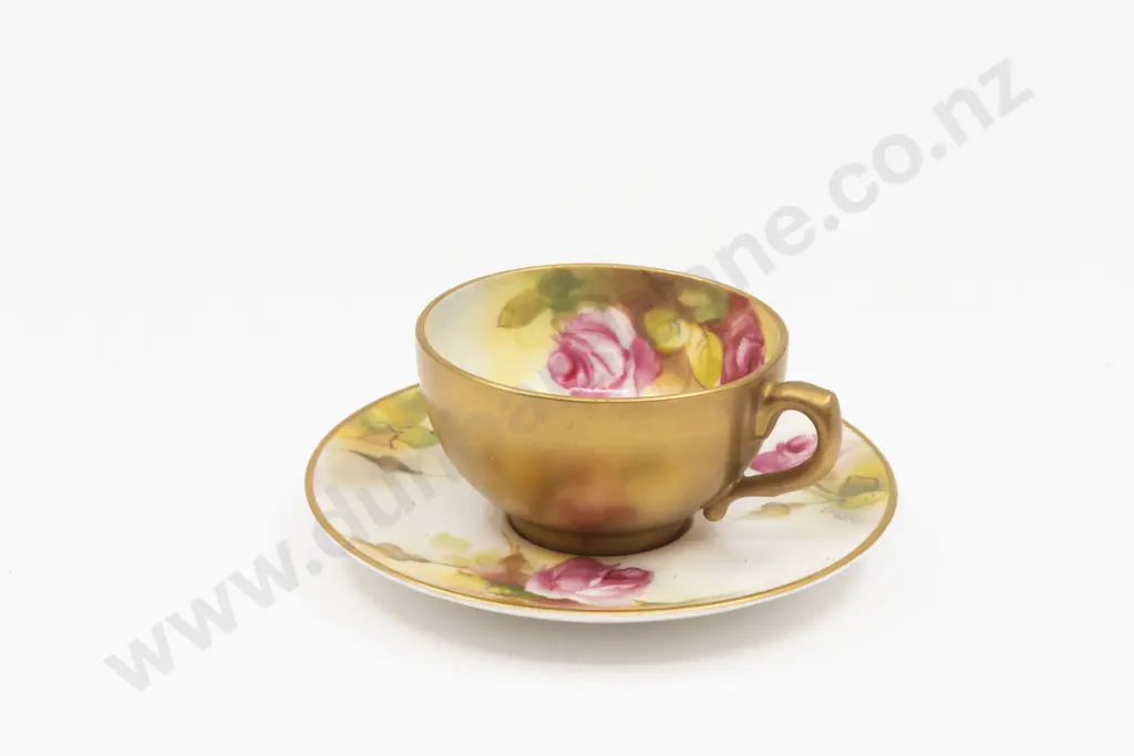 C1929 Royal Worcester Miniature Cup and Saucer Painted with Roses Image 1++