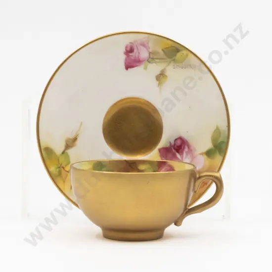 C1929 Royal Worcester Miniature Cup and Saucer Painted with Roses