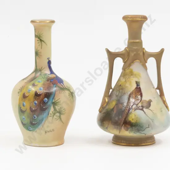 C1912 Royal Worcester Miniature Vase Painted with Pheasant Signed Bray