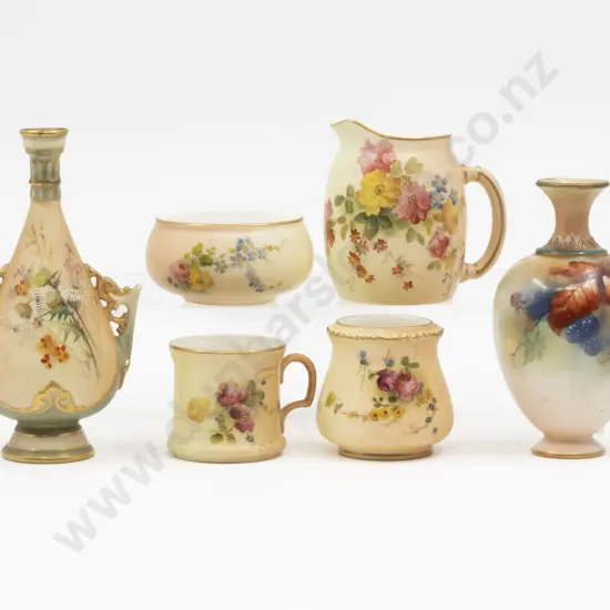 C1900 Royal Worcester Peach Ground Floral Painted Miniatures (6)