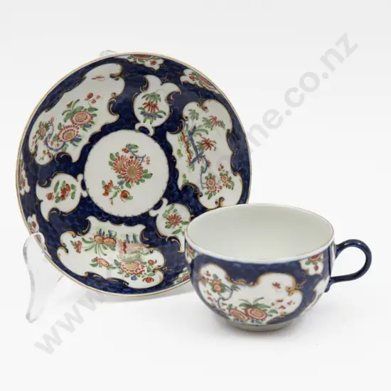 C1785 First Period Worcester Blue Scale Kakiemon Tea Cup and Saucer
