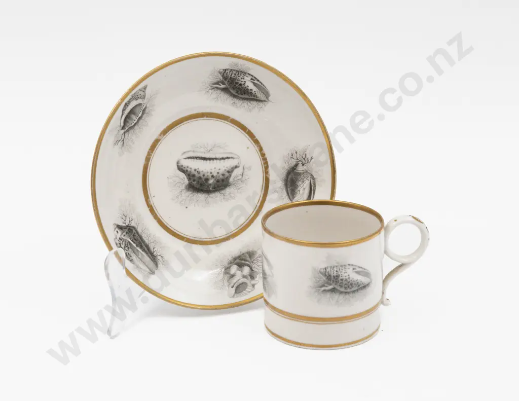 C1820 Flight Barr and Barr Worcester Bat Printed Coffee Can and Saucer Image 1++