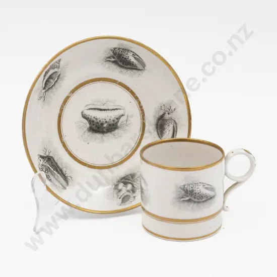 C1820 Flight Barr and Barr Worcester Bat Printed Coffee Can and Saucer