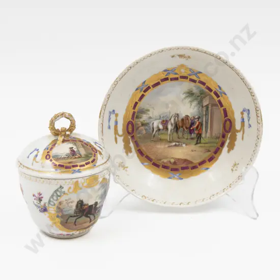 Early C19th Meissen Cabinet Covered Cup and Saucer