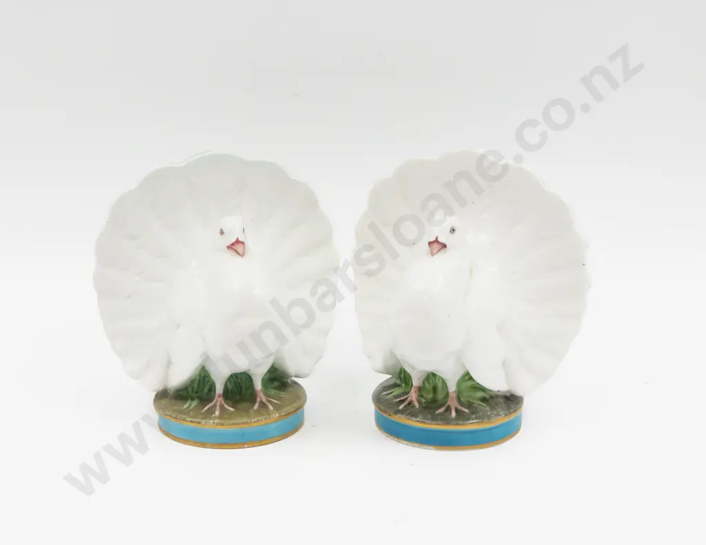 Pair Late C19th Minton Porcelain Spill Vases modelled as Fan Tailed Doves Pattern No1501 Image 1++