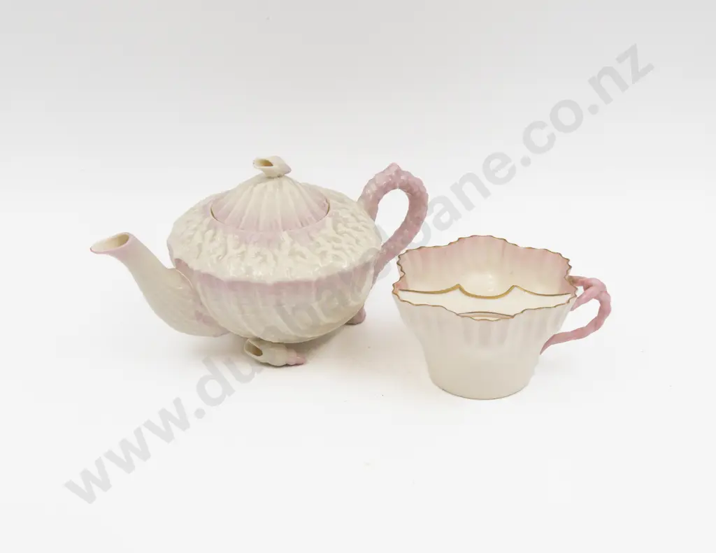 Belleek Black Mark Scallop Moulded Teapot and Moustache Cup (no saucer) Image 1++