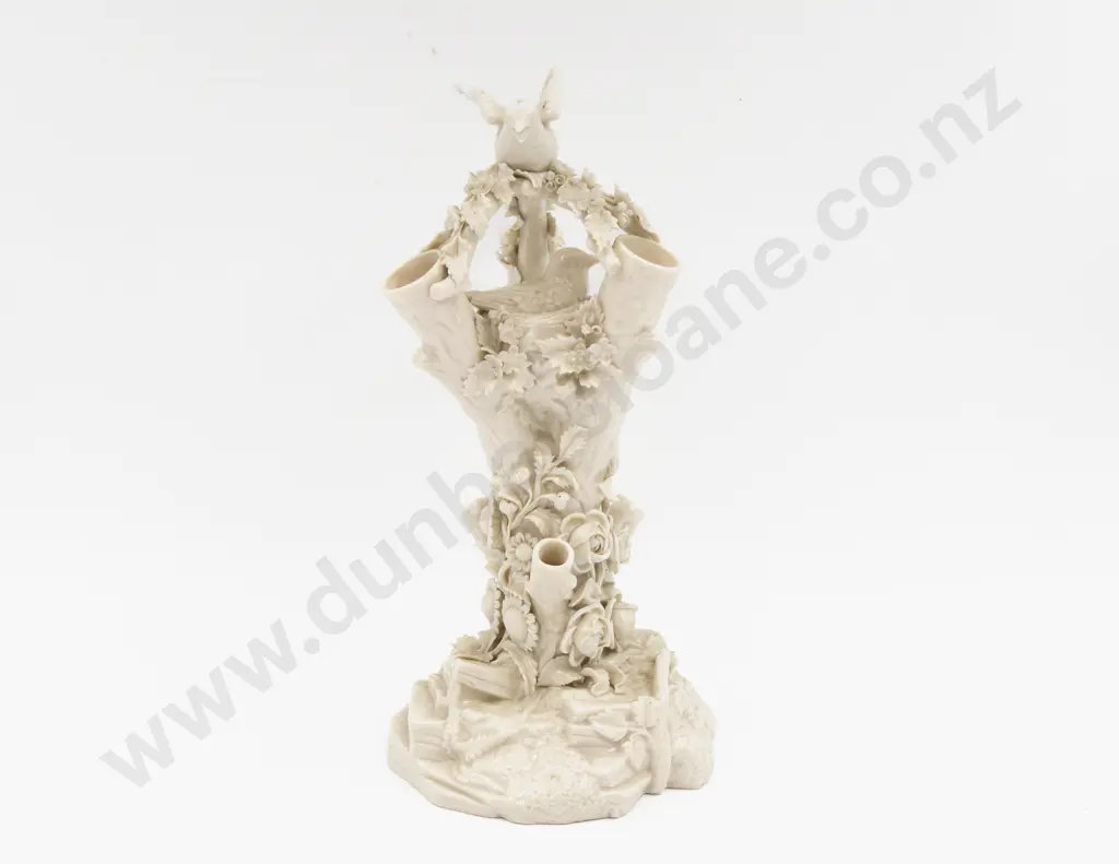 Belleek Black Mark Bird Nest Tree Stump Vase Centerpiece Image 1++
