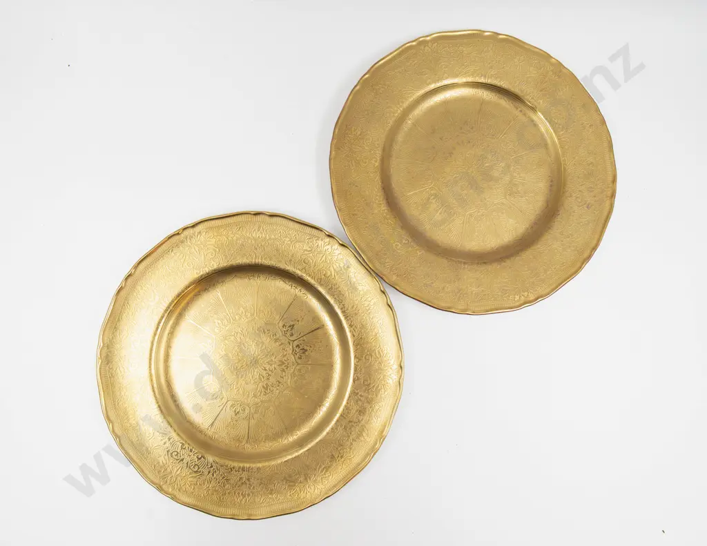 Pair Royal Worcester Post 1975 Plates All Gilded 27cm D Image 1++