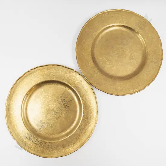 Pair Royal Worcester Post 1975 Plates All Gilded 27cm D