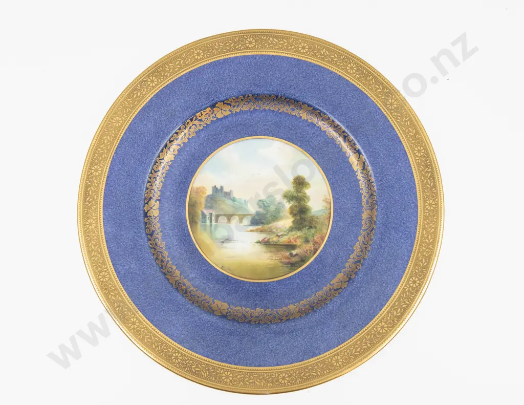 Wedgwood Plate Hand Painted with Richmond Castle Landscape signed A Holland 27cm D Image 1++