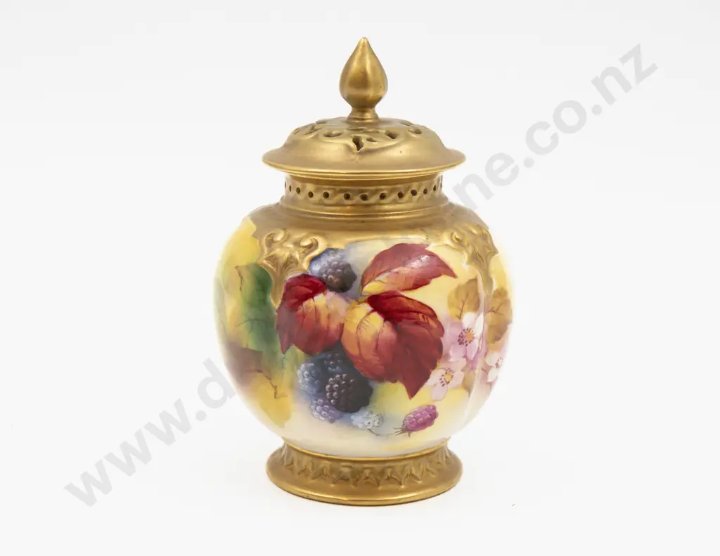 C1931 Royal Worcester Covered Vase Painted Fruits Signed K Blake 13cm H Image 1++