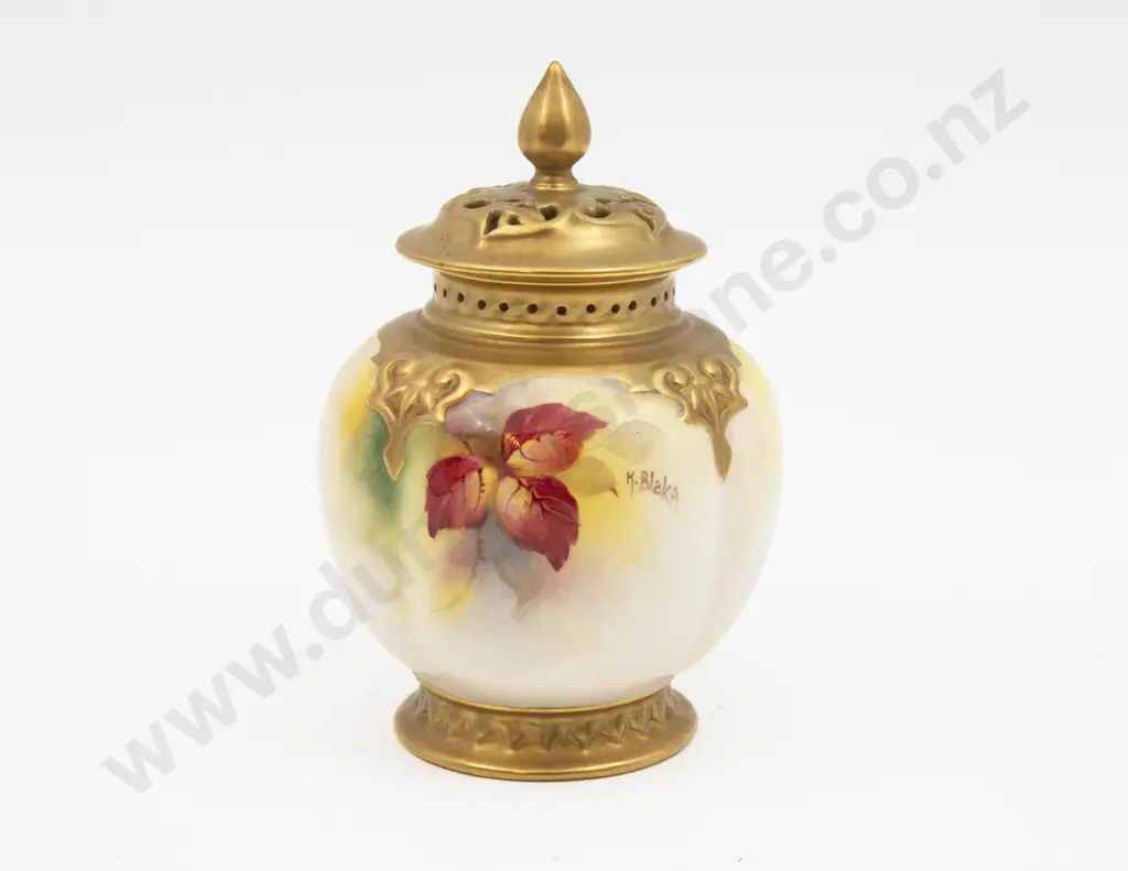 C1931 Royal Worcester Covered Vase Painted Fruits Signed K Blake 13cm H Image 1++