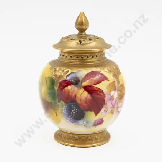 C1931 Royal Worcester Covered Vase Painted Fruits Signed K Blake 13cm H