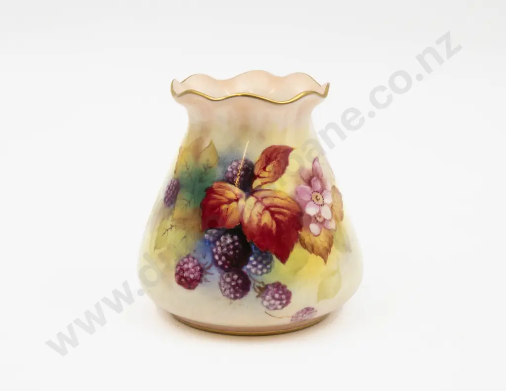 Post 1975 Royal Worcester Posy Vase Hand Painted with Fruits Signed K Blake 8.5cm H Image 1++