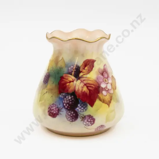Post 1975 Royal Worcester Posy Vase Hand Painted with Fruits Signed K Blake 8.5cm H