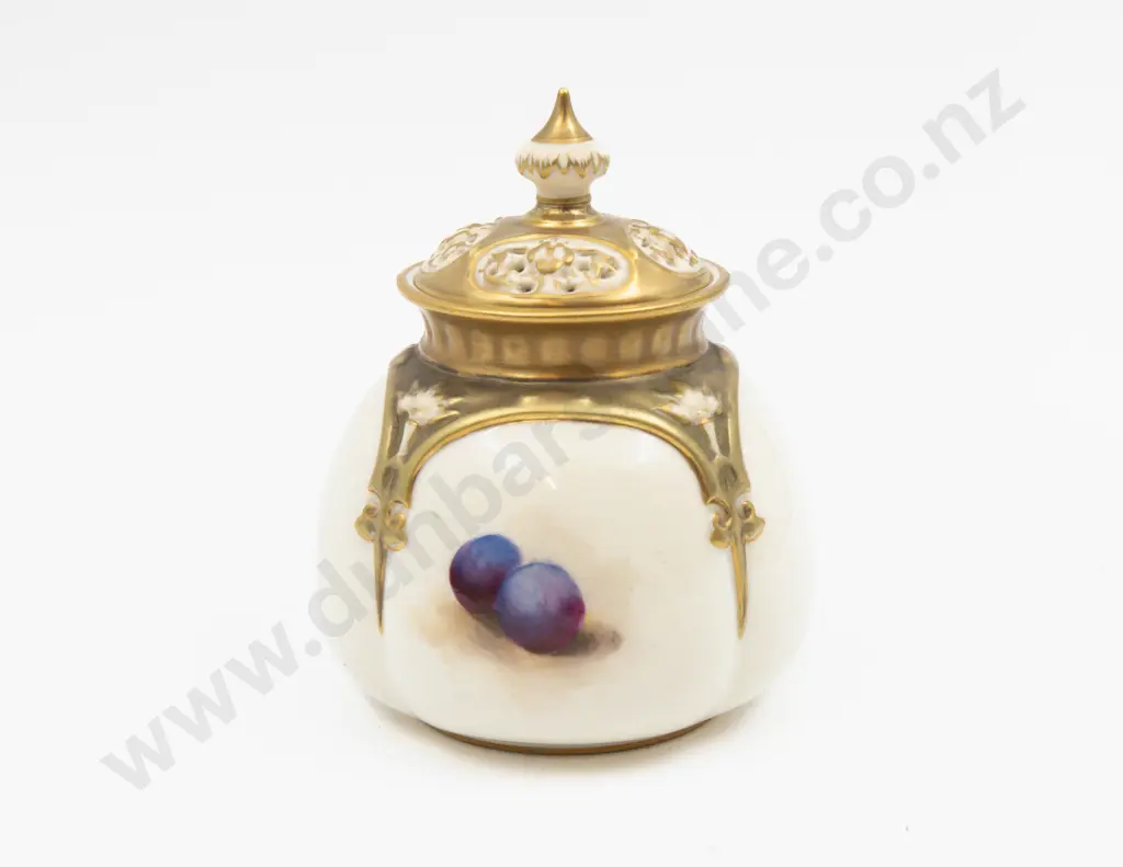 C1928 Royal Worcester Lidded Posy Pot Hand Painted with Fruits Signed Moseley 11.5cm H Image 1++