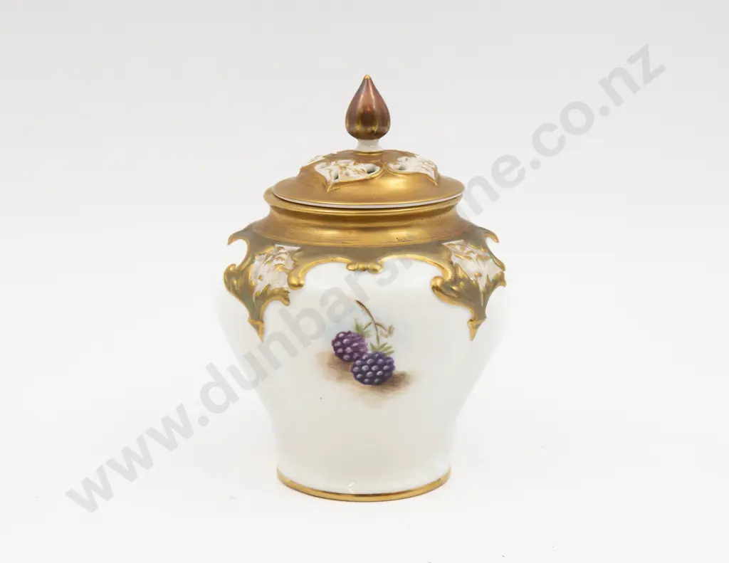 Post 1975 Royal Worcester Vase & Cover Hand Painted with Fruits Signed P D Love 13.5cm H Image 1++