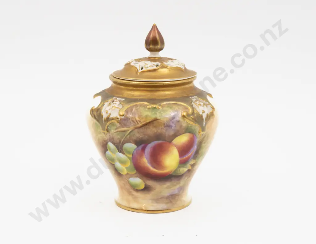Post 1975 Royal Worcester Vase & Cover Hand Painted with Fruits Signed P D Love 13.5cm H Image 1++
