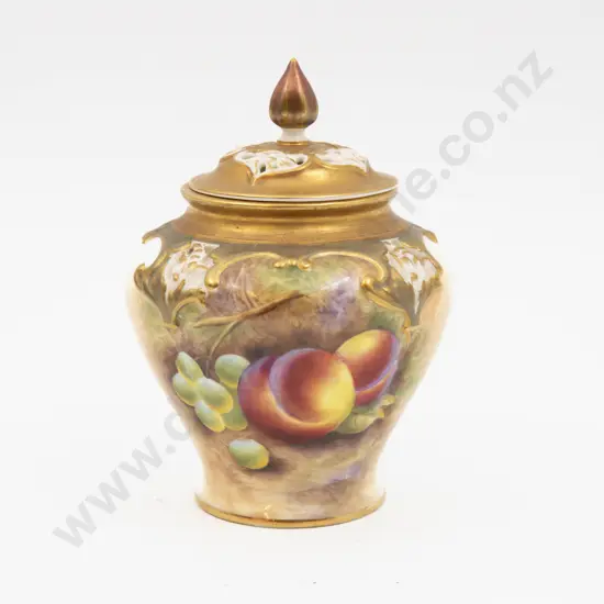Post 1975 Royal Worcester Vase & Cover Hand Painted with Fruits Signed P D Love 13.5cm H