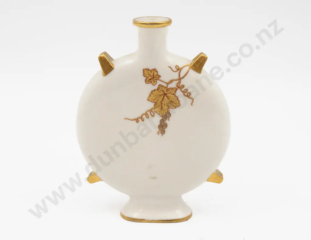 C1881 Royal Worcester Compressed Bottle Vase with Gilt Decoration 18.5cm H Image 1++