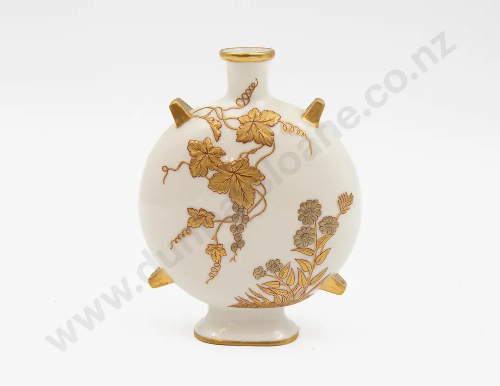 C1881 Royal Worcester Compressed Bottle Vase with Gilt Decoration 18.5cm H Image 1++