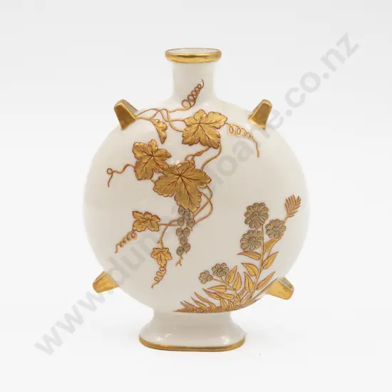 C1881 Royal Worcester Compressed Bottle Vase with Gilt Decoration 18.5cm H