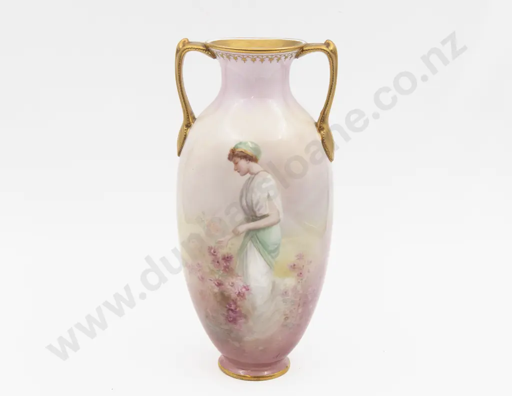 Early/Mid C20th Royal Doulton Two Handled Vase Hand Painted with Figure Signed Arthur Leslie 29cm H Image 1++