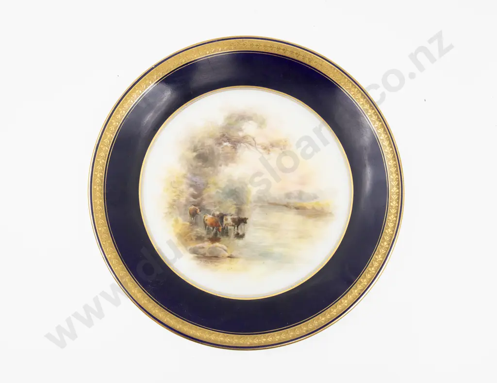 C1919 Royal Worcester Plate Hand Painted with Cattle J Stinton 23cm Dia Image 1++