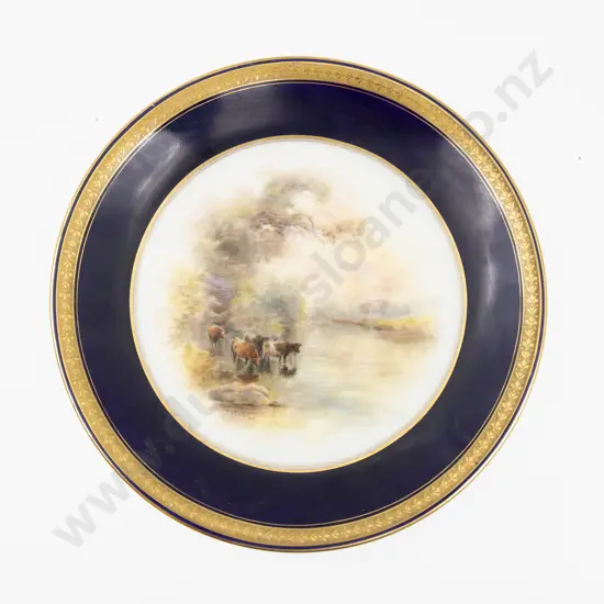 C1919 Royal Worcester Plate Hand Painted with Cattle J Stinton 23cm Dia