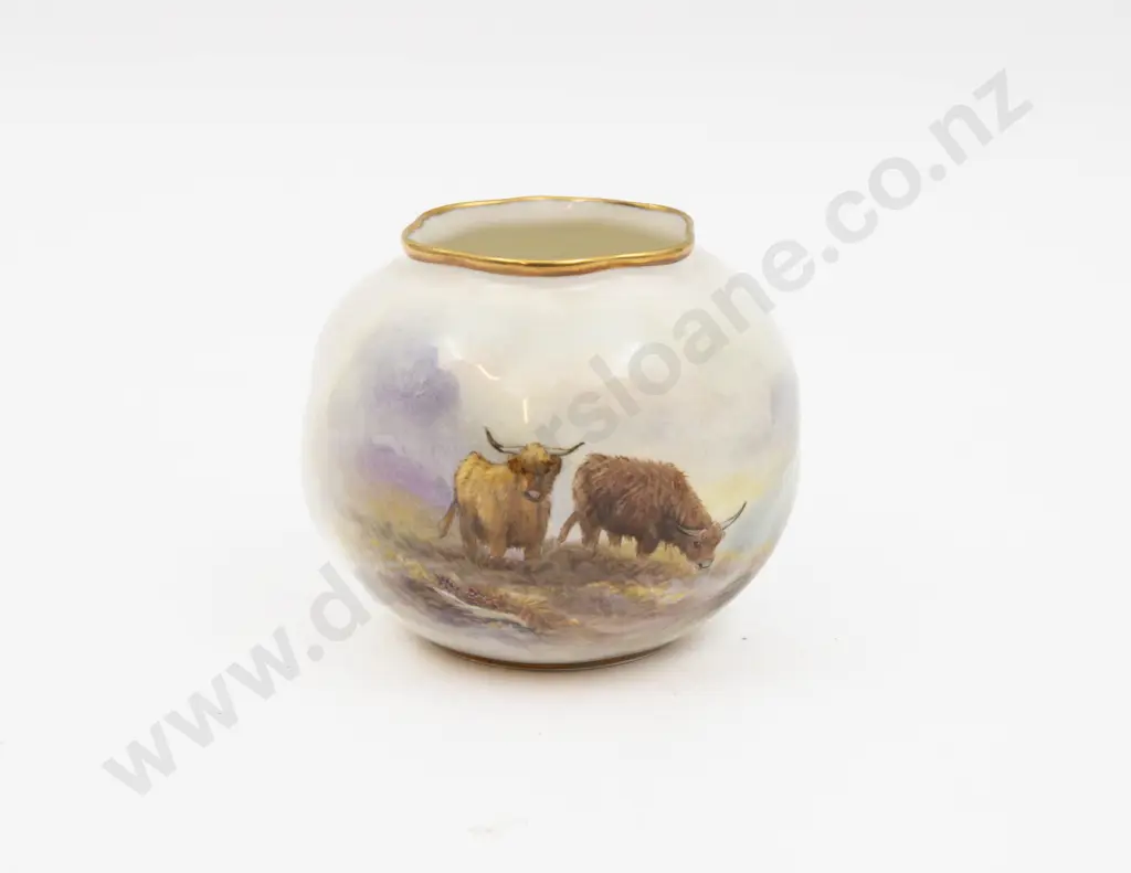 Post 1975 Royal Worcester Posy Pot Hand Painted with Highland Cattle Signed J Allen 7cm H Image 1++