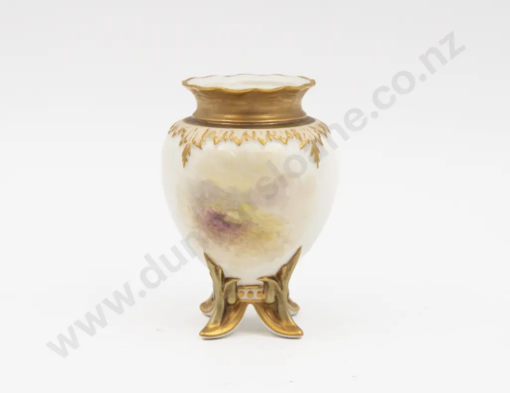 Post 1975 Royal Worcester Posy Vase (Missing Lid) Hand Painted with Highland Cattle Signed H Stinton 9.7cm H Image 1++