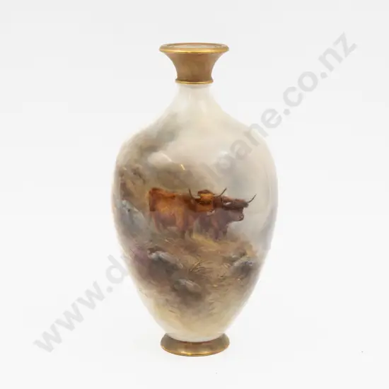 C1912 Royal Worcester Vase Hand Painted with Highland Cattle Signed H Stinton 20.5cm H