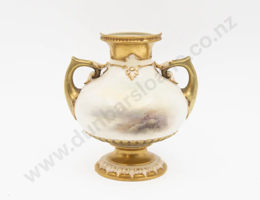 C1931 Royal Worcester Vase Hand Painted With Highland Cattle Signed H Stinton 17.5cm H Image 1++
