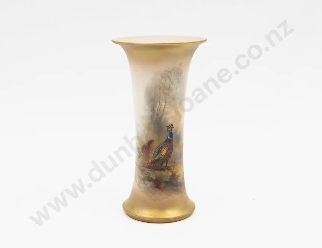 C1918 Royal Worcester Vase Hand Painted with Pheasants Signed Jas Stinton 19cm H Image 1++