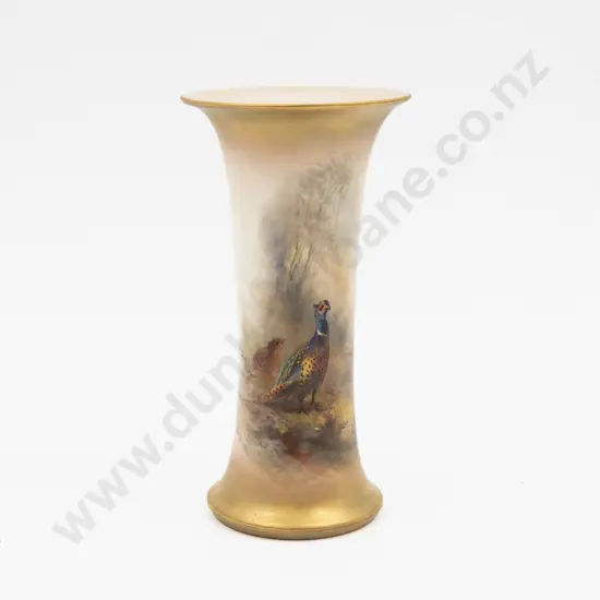 C1918 Royal Worcester Vase Hand Painted with Pheasants Signed Jas Stinton 19cm H