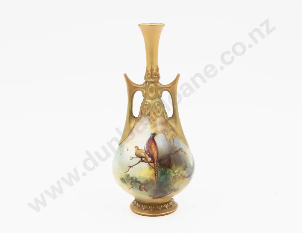 C1896 Royal Worcester Specimen Vase Hand Painted with Pheasants 16cm H Image 1++