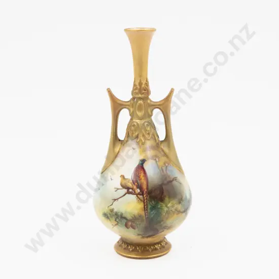 C1896 Royal Worcester Specimen Vase Hand Painted with Pheasants 16cm H